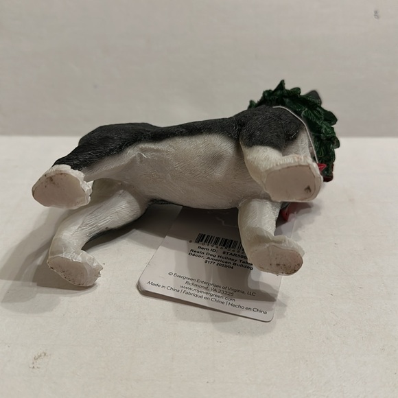 American Bulldog Resin Dog Holiday Christmas Figurine Black and White with Tag - Picture 5 of 7